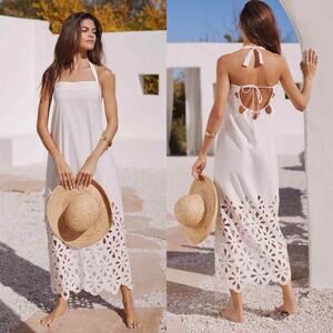 By Anthropologie NWT Sleeveless Eyelet Midi Dress White XL Coastal Resort Preppy